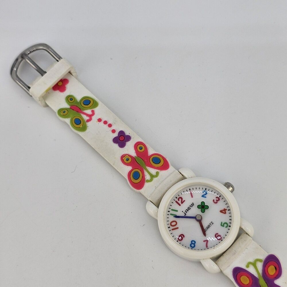Kids Butterfly Watch 27MM White Dial Multicolor Plastic Bands New Battery‎